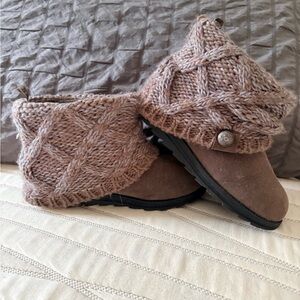 Muk Luks Taupe Knit Cuff Ankle Boots